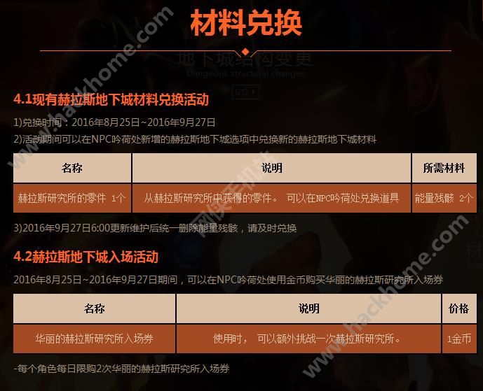 dnf手游9月27赫拉斯地下城材料兑换活动​