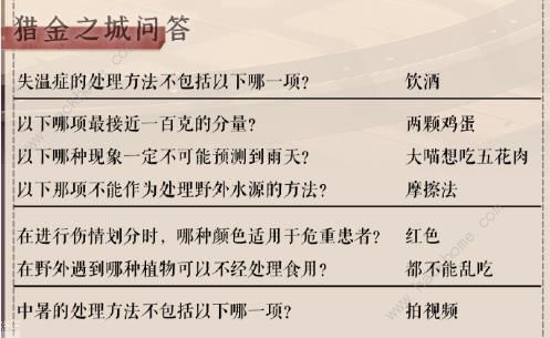 奇迹暖暖失温症的处理方法不包括 诗颂传奇猎金之城答案大全图片2