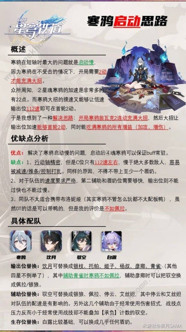 崩坏星穹铁道寒鸦速推阵容推荐 寒鸦怎么快速启动阵容